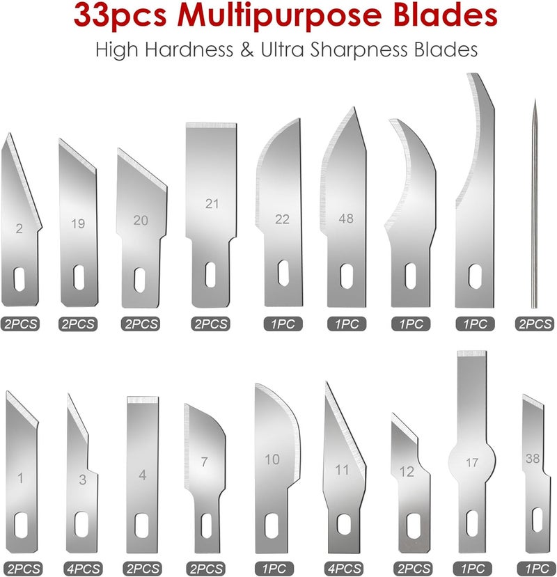 FASTPRO 40-Piece Precision Hobby Knife Set, 3pcs Craft Knives with 33pcs Blades, Exacto Knife Set Included Tweezers, Grindstone, Steel Ruler, Vernier Caliper and Storage Case - Image 2